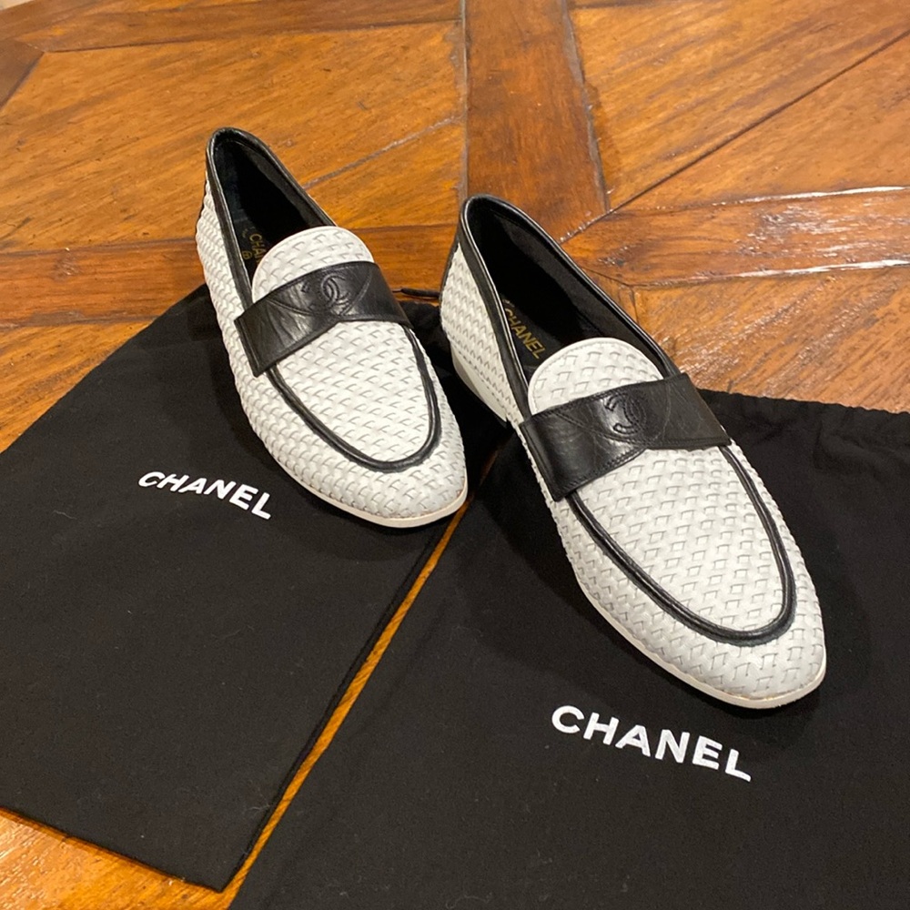 Channel Lambskin Woven Loafers sz 39